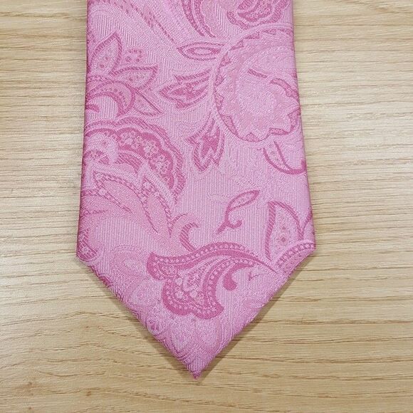 TOMMY HILFIGER Mens Neck Tie Pink Paisley Silk Blend Classic Pointed - Picture 1 of 6
